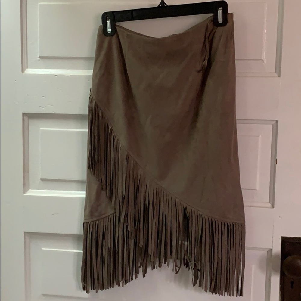Suede Fringe Skirt